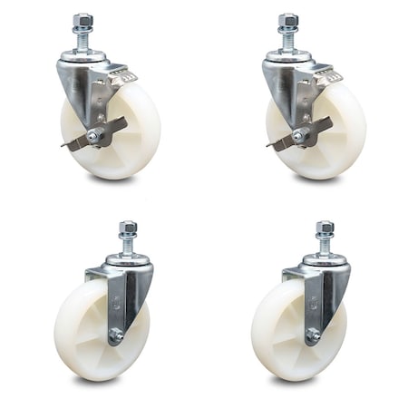 Service Caster 5 Inch Nylon Wheel Swivel 1/2 Inch Threaded Stem Caster Brakes SCC, 2PK SCC-TS20S514-NYS-121315-2-TLB-2